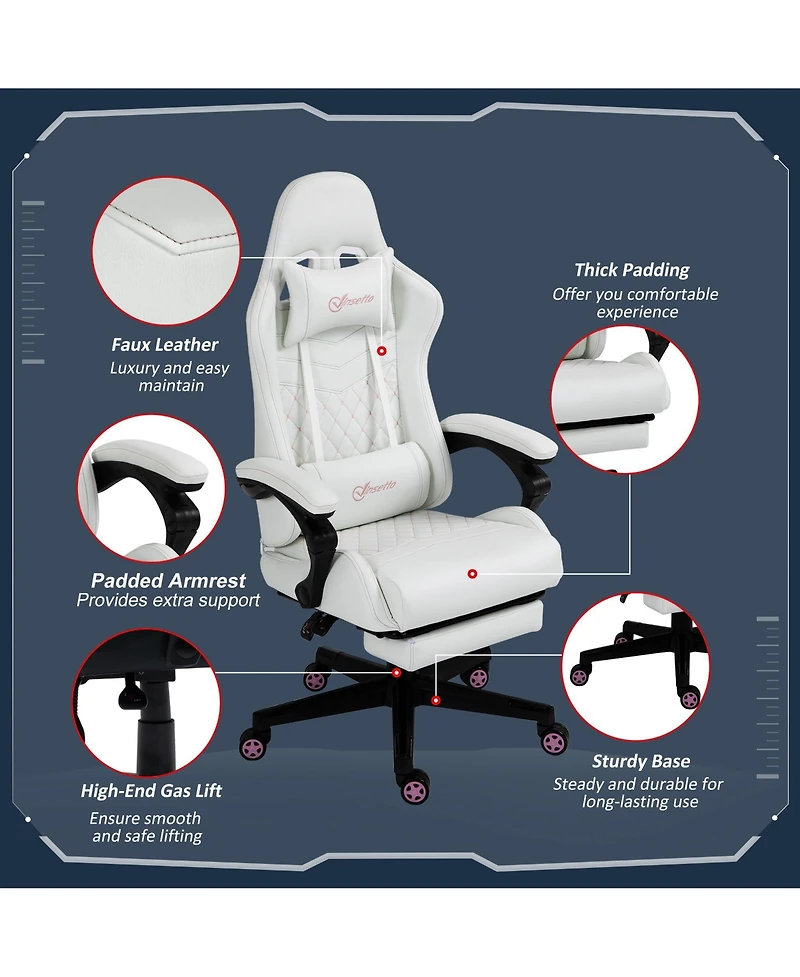 Vinsetto Racing Gaming Chair w/ Padded Arms, Pu Leather Recliner Office, White