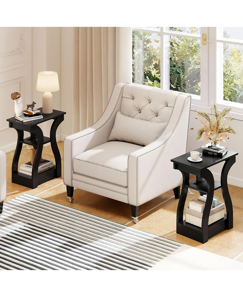 Gymax End Tables w/Charging Station Set of 2 3-Tier Side with Usb Ports and Outlets