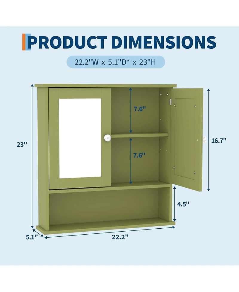 gaomon Bathroom Wall Cabinet - 23x22.1x5.1 Inch Medicine with Adjustable Shelf, Mounted Storage for Bathroom, Kitchen, Laundry Room