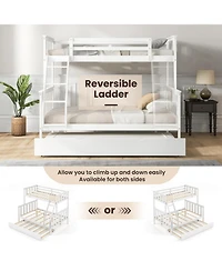 Gouun 3-in-1 Twin Over Full Bunk Bed with Pull-Out Trundle and Reversible Ladder