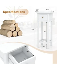 Gouun Two-Tier Acacia Wood Slim Nightstand with Drawer and Open Shelf