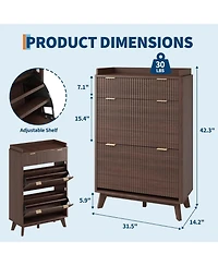 gaomon Fluted Wood Shoe Storage Cabinet for Entryway with 2 Flip Drawers and Adjustable Shelves