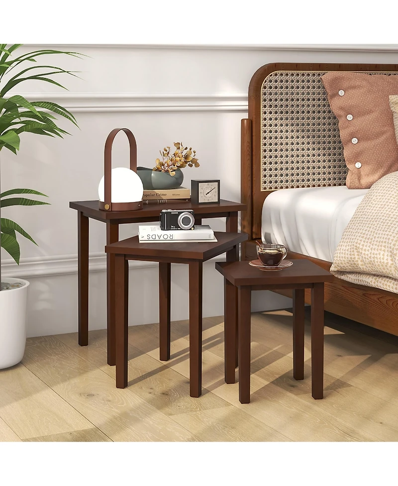 Gymax Nesting End Tables Farmhouse Rectangle Side Table Set for Living Room
