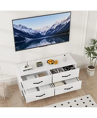 gaomon 47.2" Modern Wood Tv Stand with Mount and 6 Drawer Rattan Storage