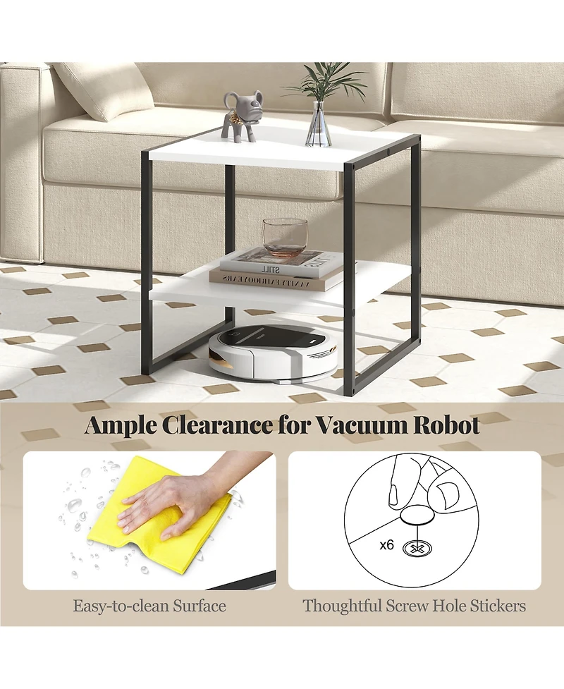 Gymax 20'' 2-Tier End Table w/ Storage Shelf Reversible Design for Living Room