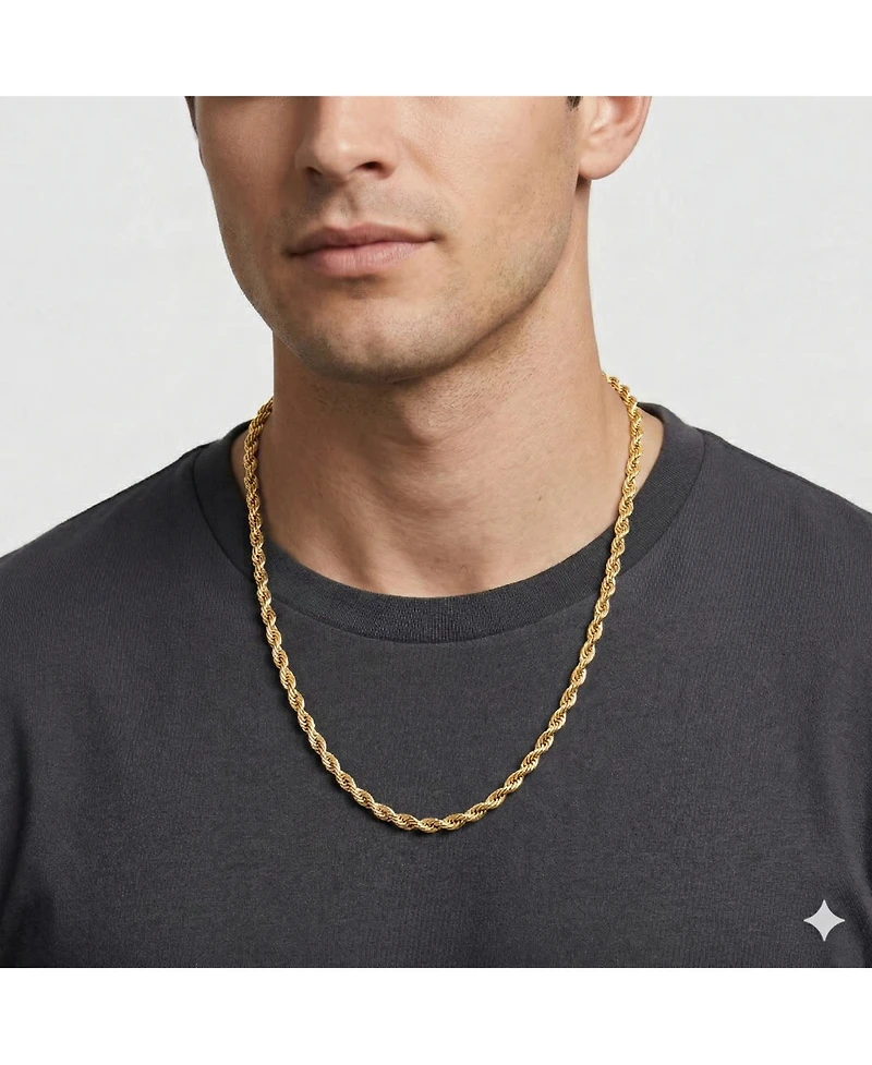 Metallo Stainless Steel Gold Plated, 20" Unisex Rope Chain Necklace