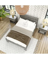 Max and Lily Bed Frame, Farmhouse Solid Wood Platform with Slatted Headboard