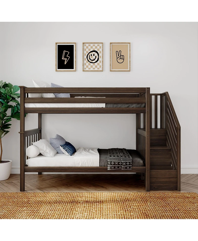 Max and Lily Bed Frame, Farmhouse Solid Wood Platform with Slatted Headboard