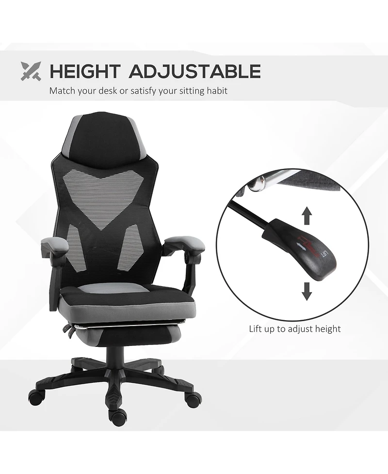 Vinsetto Office Chair Adjust Height Recliner with Footrest, Wheel, Mesh Back