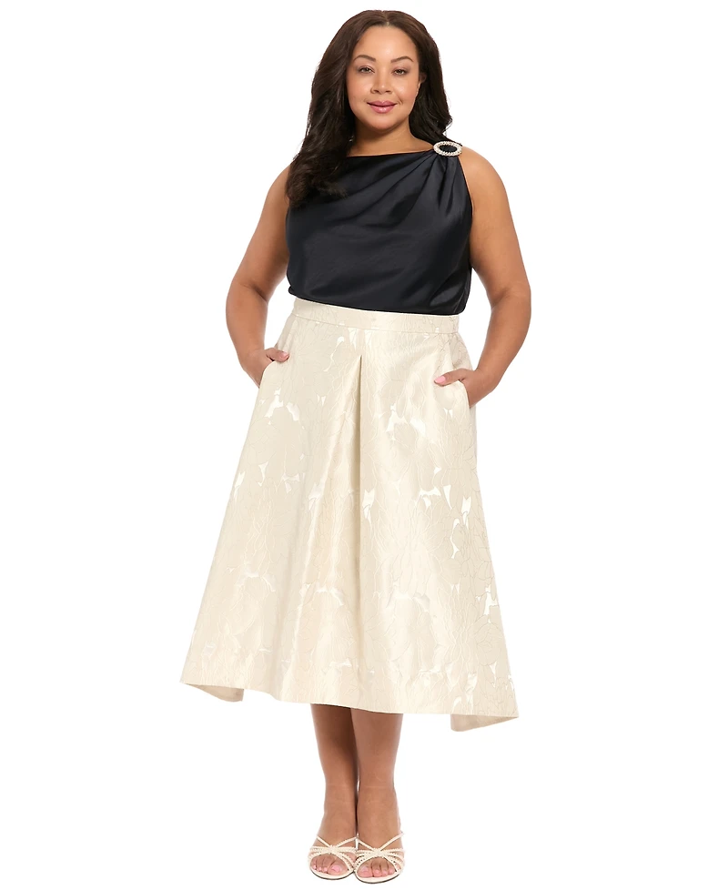 Muse Plus Polyester Box Pleat Midi Skirt