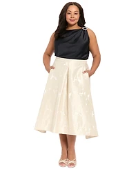 Muse Plus Polyester Box Pleat Midi Skirt