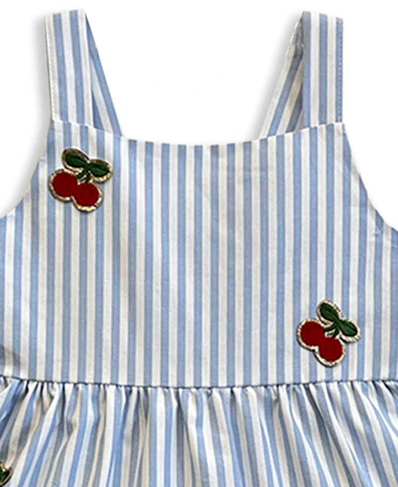 Blueberi Boulevard Girls' 2T-6X Stripe Embroidery Sundress and Bow, 2-Piece Set