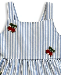Blueberi Boulevard Girls' 2T-6X Stripe Embroidery Sundress and Bow, 2-Piece Set