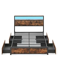 Gymax Full Size Led Bed Frame with 2-Tier Storage Headboard and 4 Drawers Charging Station