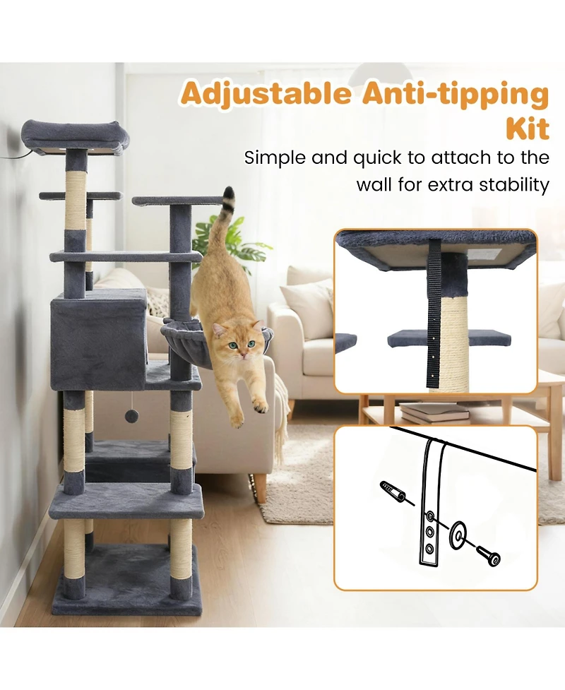 Cozito Cat Tree 63 inch Tall for Indoor Cats Multi-Level Tower