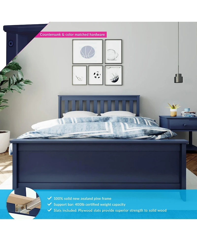 Max & Lily Bed Frame with Headboard, Solid Wood Platform for Kids