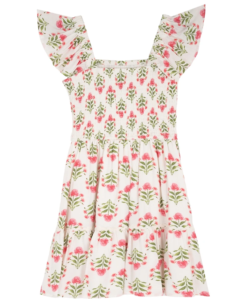 Rare Editions Girls' 7-16 Block Print Smoked Dress