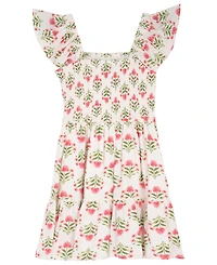 Rare Editions Girls' 7-16 Block Print Smoked Dress