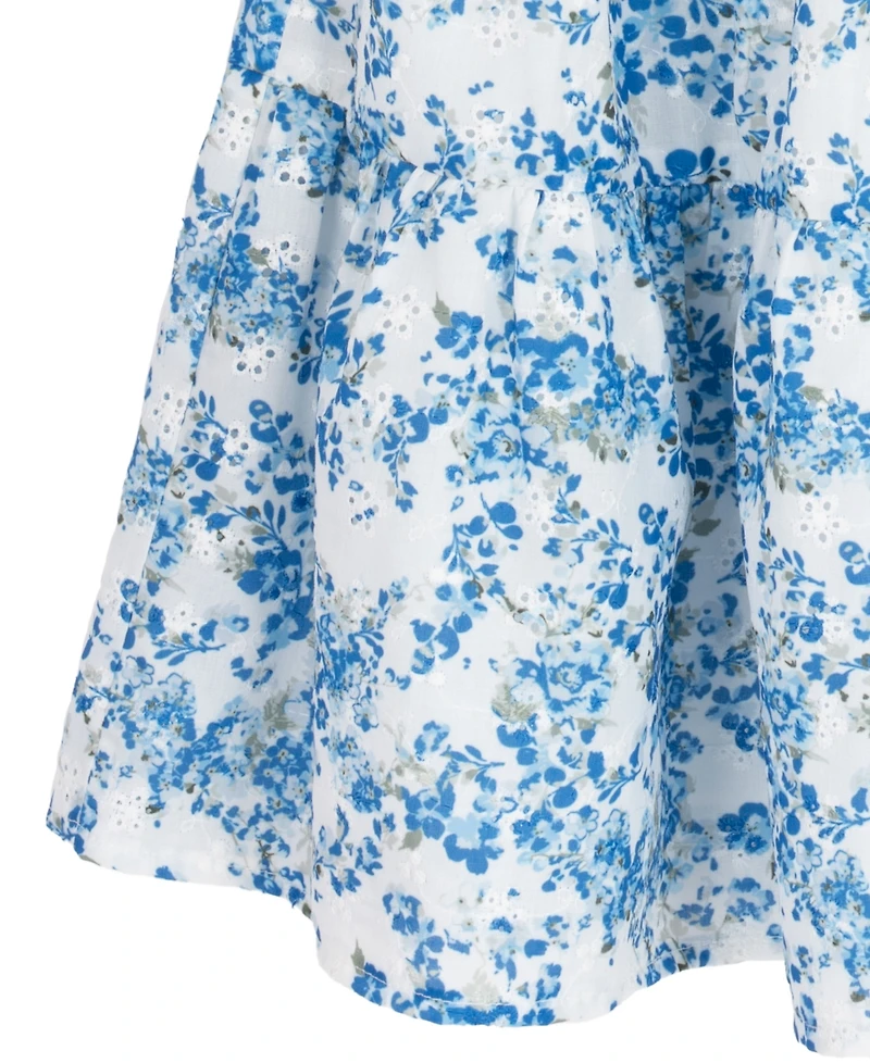 Rare Editions Girls 7-16 Printed Woven Eyelet Dress