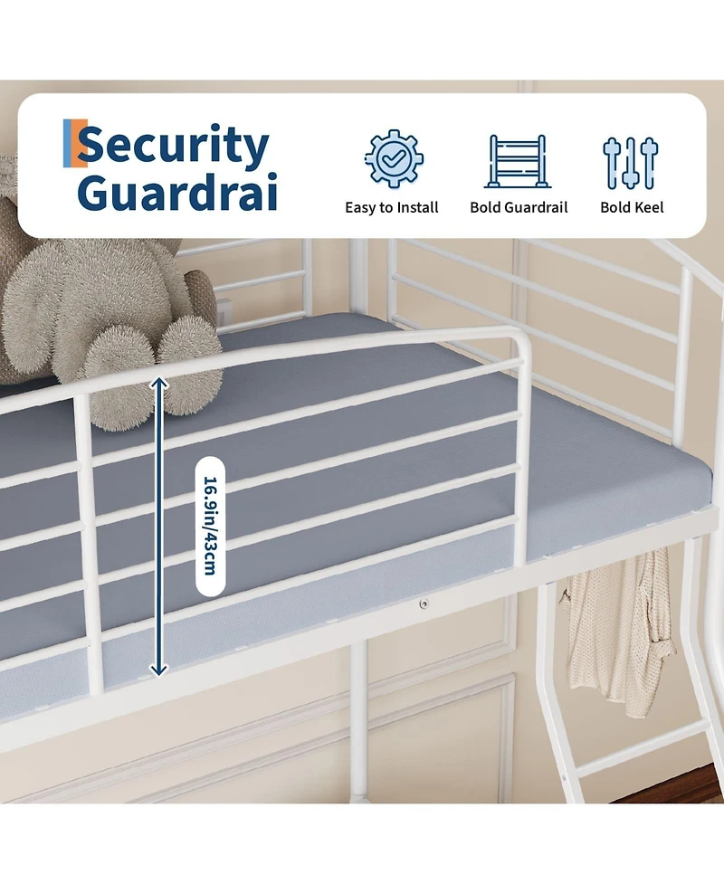 gaomon Twin Over Full Bunk Bed, Metal Beds with Ladder and Guardrail,Heavy Duty Space Saving Design,Smooth Rounded Edges