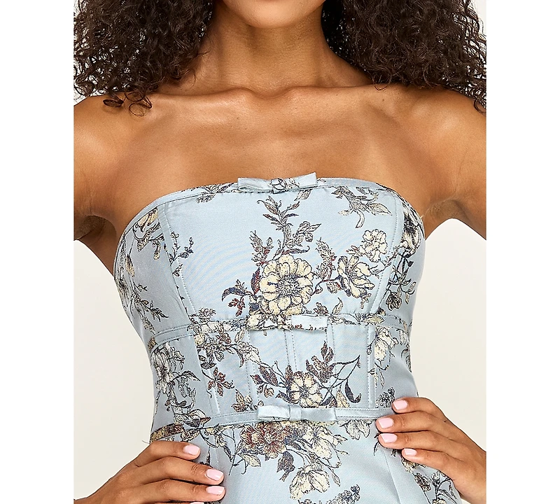 Seni & Cade Women's Polyester Floral Jacquard Strapless Dress