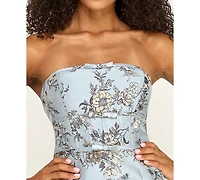 Seni & Cade Women's Polyester Floral Jacquard Strapless Dress