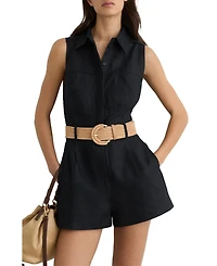 Reiss Women's Linen Sleeveless Belted Rompers