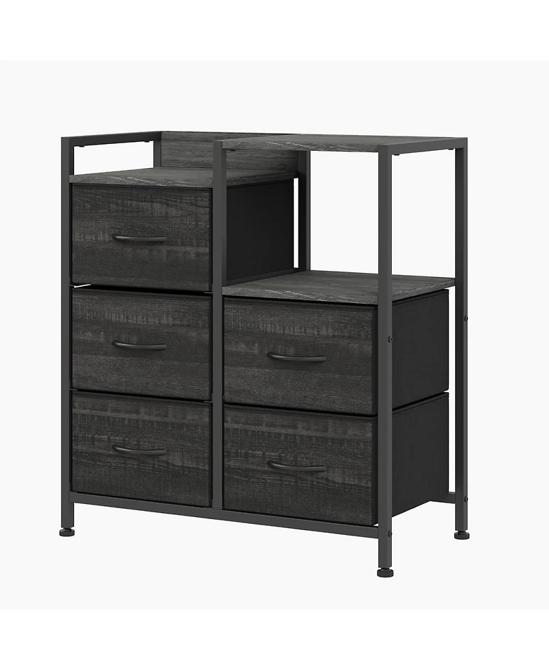 gaomon Lateral File Cabinet with 5 Fabric Drawers - 24.8" Filing Cabinet, Rustic Printer Stand, Cabinet
