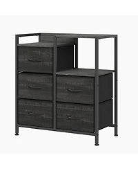 gaomon Lateral File Cabinet with 5 Fabric Drawers - 24.8" Filing Cabinet, Rustic Printer Stand, Cabinet