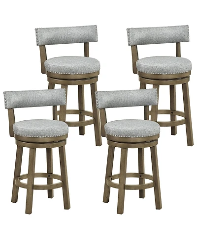 Gymax 4 Pcs Swivel Counter Height Bar Stool Upholstered Barstool w/ Padded Back and Rubber Wood Legs
