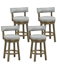 Gymax 4 Pcs Swivel Counter Height Bar Stool Upholstered Barstool w/ Padded Back and Rubber Wood Legs