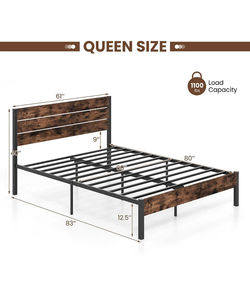 Slickblue Modern Bed Frame with Tall Headboard Mute Bar Structure for Quiet Stability