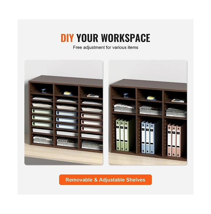 Sugift 24-Compartment Literature Organizer with Adjustable Shelves, Wood Mail Sorter for Office and Classroom