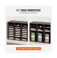 Sugift 24-Compartment Literature Organizer with Adjustable Shelves, Wood Mail Sorter for Office and Classroom