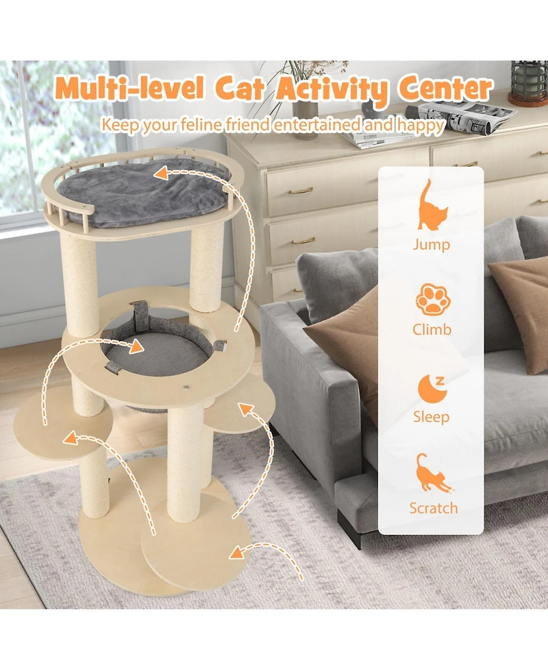 Cozito Cat Tree 5-Level Wooden with Padded Perch and Hammock