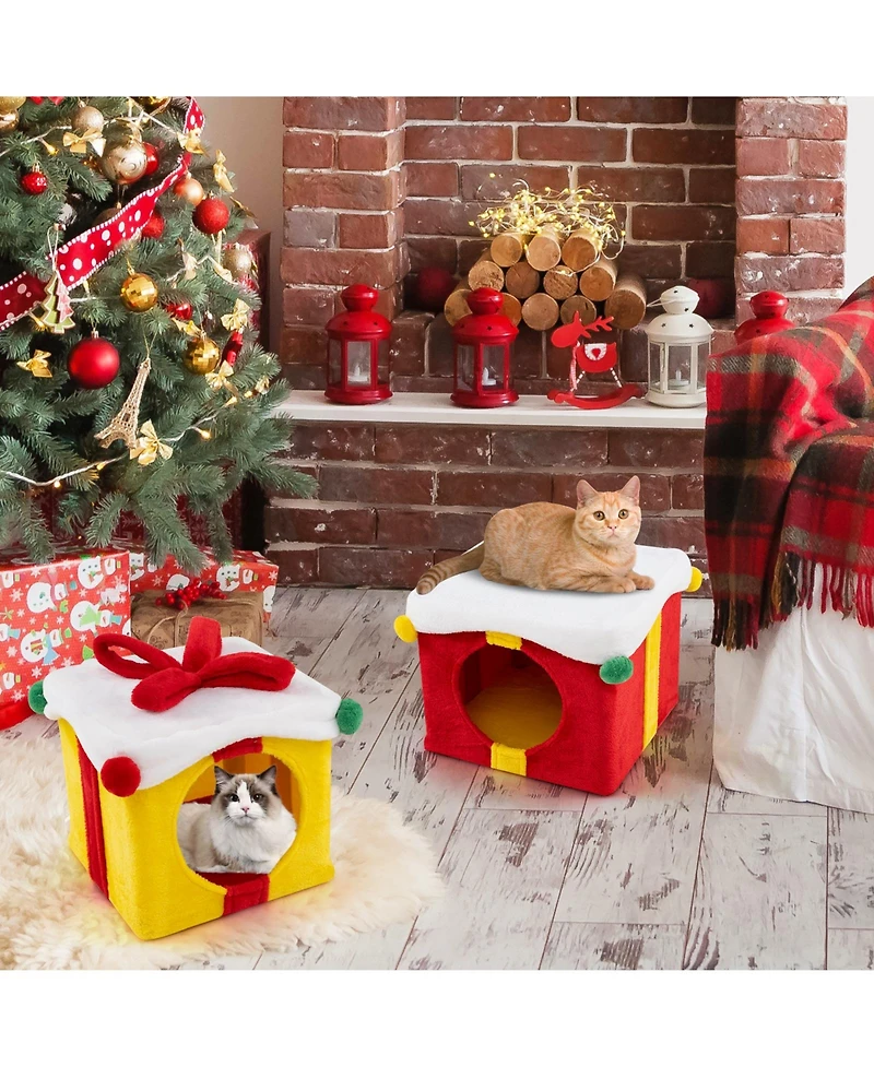 Cozito Cat House Christmas Gift Box Shaped with 2 Condos and Bow