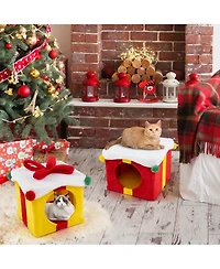 Cozito Cat House Christmas Gift Box Shaped with 2 Condos and Bow
