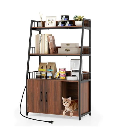 Cozito Cat Litter Box Enclosure 52 in Charging Station Walnut