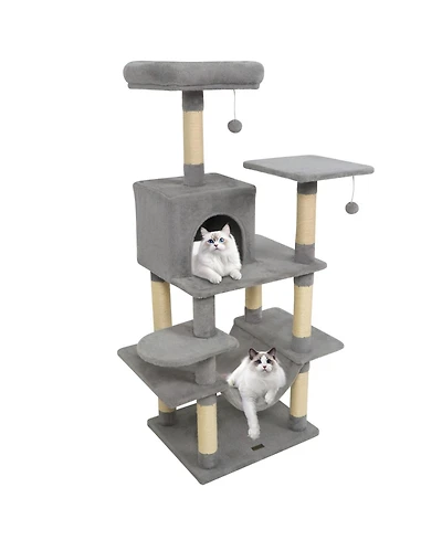 Cozito Cat Tree 58 inch Soft Plush Multi-Level with Padded Perch
