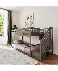 Max & Lily Solid Wood Low Bunk Bed for Kids with Staircase