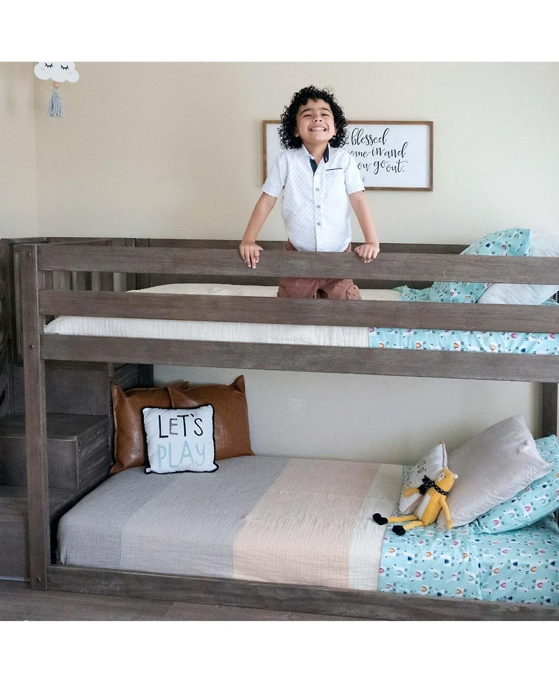 Max & Lily Solid Wood Low Bunk Bed for Kids with Staircase