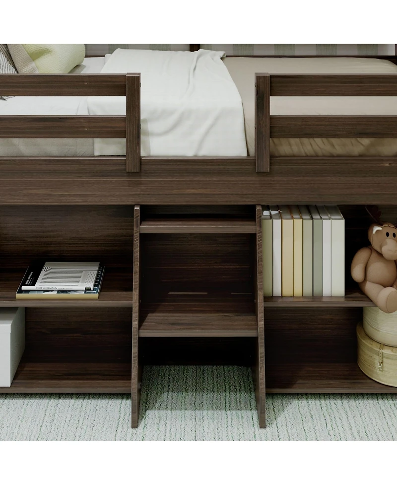 Max & Lily Solid Wood Modern Farmhouse Low Loft Bed, Bed Frame for Kids with 2 Bookcases