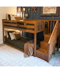 Max & Lily Solid Wood Low Bunk Bed for Kids with Staircase
