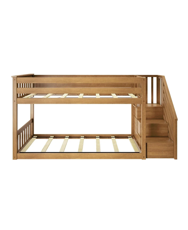Max & Lily Solid Wood Low Bunk Bed for Kids with Staircase