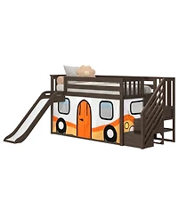 Max and Lily Low Bunk With Stairs, Easy Slide Orange Camper Van Curtain