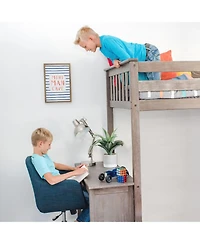 Max & Lily Loft Bed, Solid Wood High Bed with Bookcase and Desk for Kids