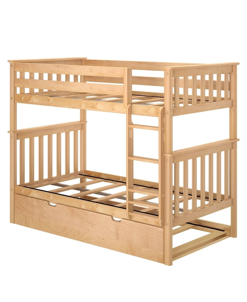 Max & Lily Solid Wood Bunk Bed with Storage Trundle for Kids