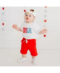 Sweet Wink Baby Boys Usa Puff Ink Short Sleeve Romper