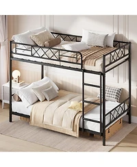 Heavy Duty Twin Over Bunk Bed for Adults and Teens - Metal Frame with Stairs, Full-Length Guardrail, Space-Saving, No Box Spring Needed