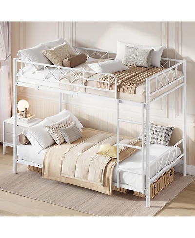 Heavy Duty Twin Over Bunk Bed for Adults and Teens - Metal Frame with Stairs, Full-Length Guardrail, Space-Saving, No Box Spring Needed